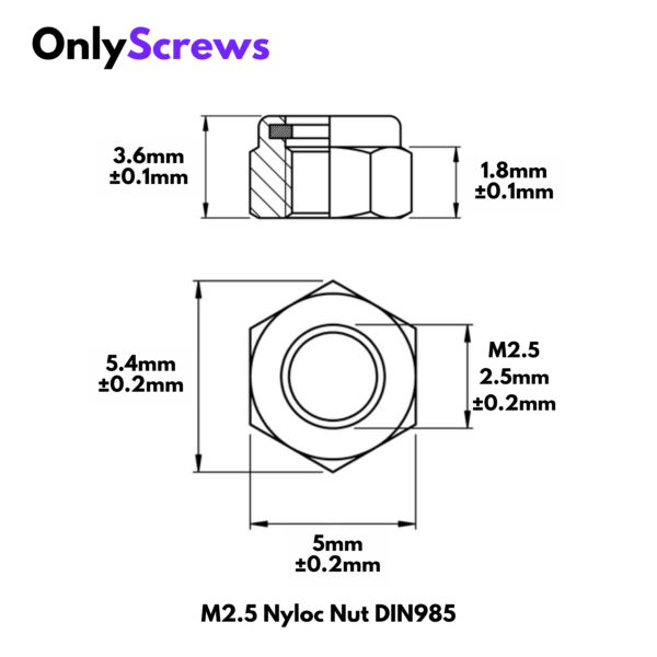 Second image of M2.5 Nyloc Nuts SS304 DIN985 (Dia. 2.5mm)